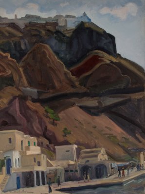 Santorini, Night View from Harbor — Oil painting, Canvas, 60.00×81.00cm — Theodoros Markellos